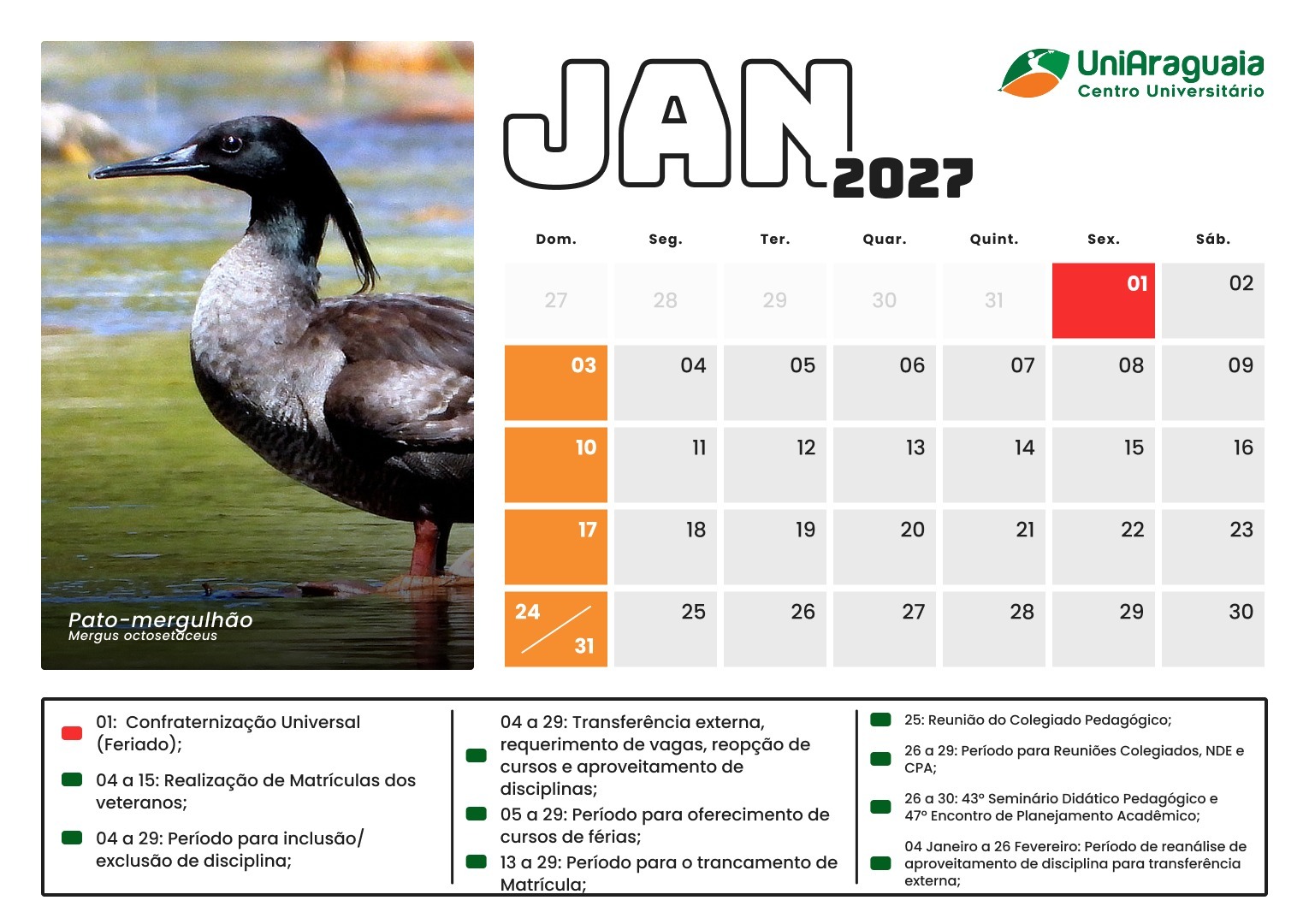 UniAraguaia - Calendário Acadêmico